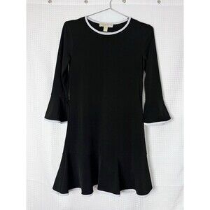 Michael Kors Black Ruffle Hem Dress Petite P Flounce Sleeve Trim Fit & Flare
